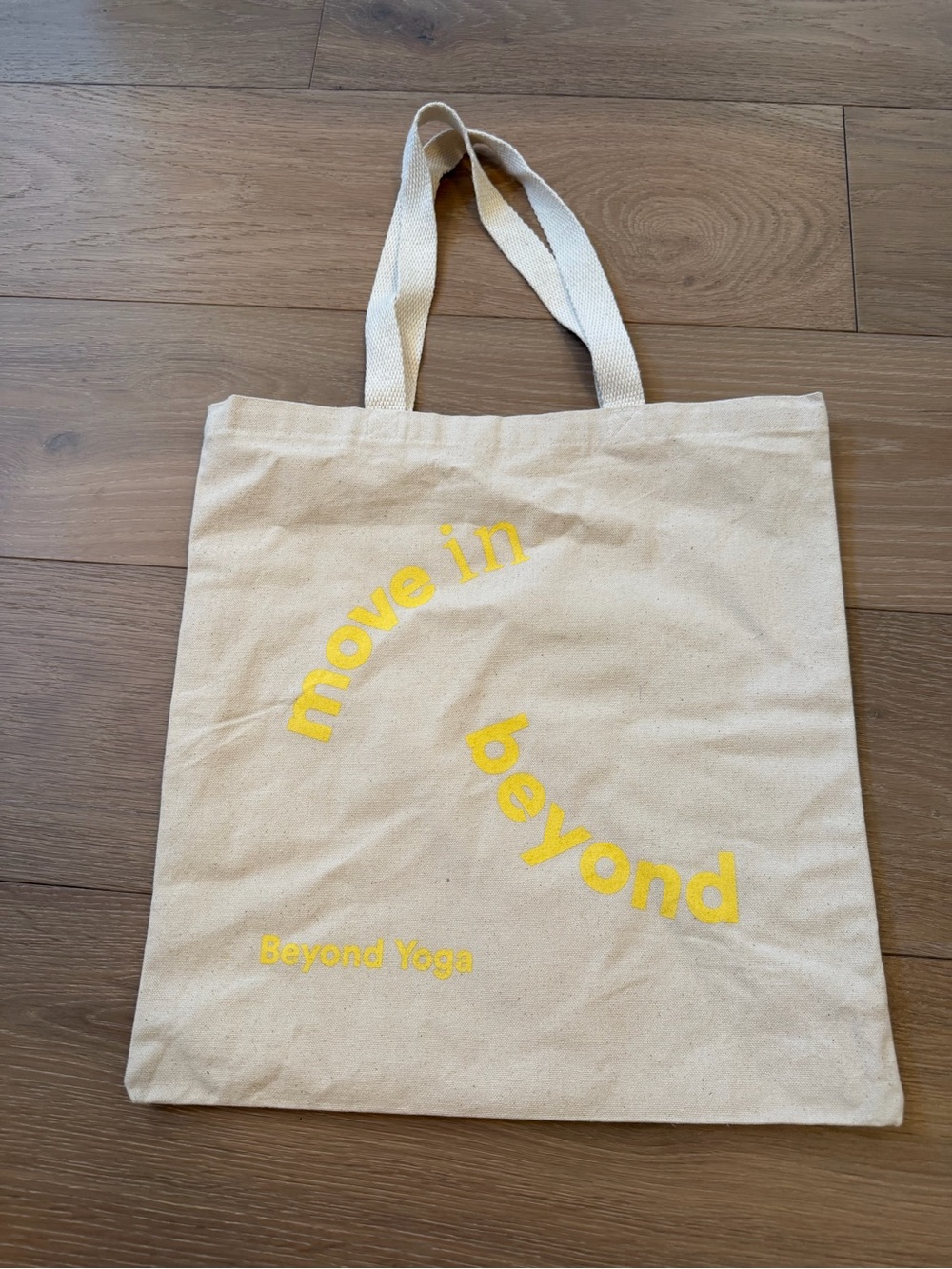 Beyond Yoga Natural Canvas Tote with Yellow Print